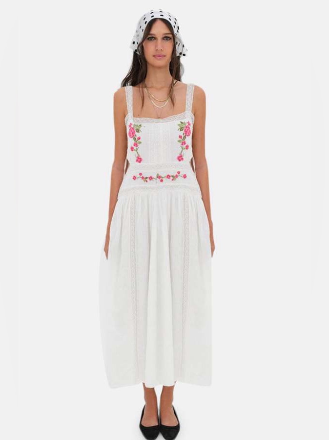 For Love & Lemons Jolene Embroidered Midi Dress Nwot